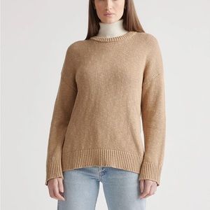 NWT Quince Cotton Linen Oversized Crew Sweater in Camel